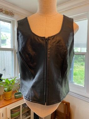 Vintage Black Leather Zip-Front Vest
